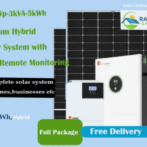 Ray Lite 1.1kWp-3kVA-5kWh-Lithium Hybrid Solar System with WiFi Remote Monitoring; Complete Solar System for home or office