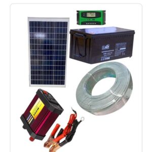 100W Solar Panel Kit + 50AH Solar Battery + 300 Watts Solar Inverter + 10AH Controller + 50M Cable Roll - Black