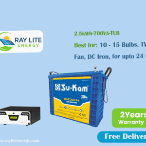 Su-kam 2.5kWh-700VA-TUB Power Backup System; Run 10-15 Bulbs, TV, Fan, DC Iron, Phone & Laptop Charging for up to 24 Hours