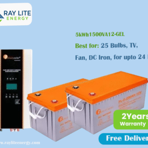 Ray Lite 5kWh1500VA12-GEL Power Backup System; Run up to 25 Bulbs, TV, Fan, DC Iron, Fridge, Phone & Laptop Charging for up to 24 Hours