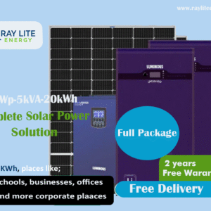 Ray Lite Energy 5kWp-5kVA-20kWh Lithium Hybrid Solar System; Complete Solar Power Backup System for home, hospital, office and more