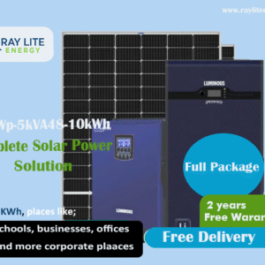 Ray Lite Energy 3.3kWp-5kVA48-10kWh-Lithium Hybrid Solar System; Complete Solar System for home or business