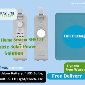 Sun-Power 500Wh Solar Home System SHS1.0; Lithium Battery, 3 LED Bulbs, Built-in LED Light/Torch, USB & DC Outputs, Car & Solar Charging