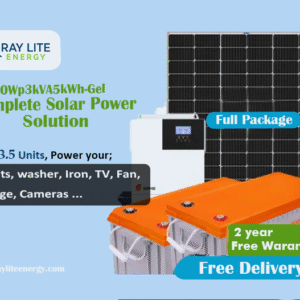 Ray Lite Energy 900Wp3kVA5kWh-Gel Hybrid Solar System; Enioy up to 3.5 units of solar power daily, power all essential appliances